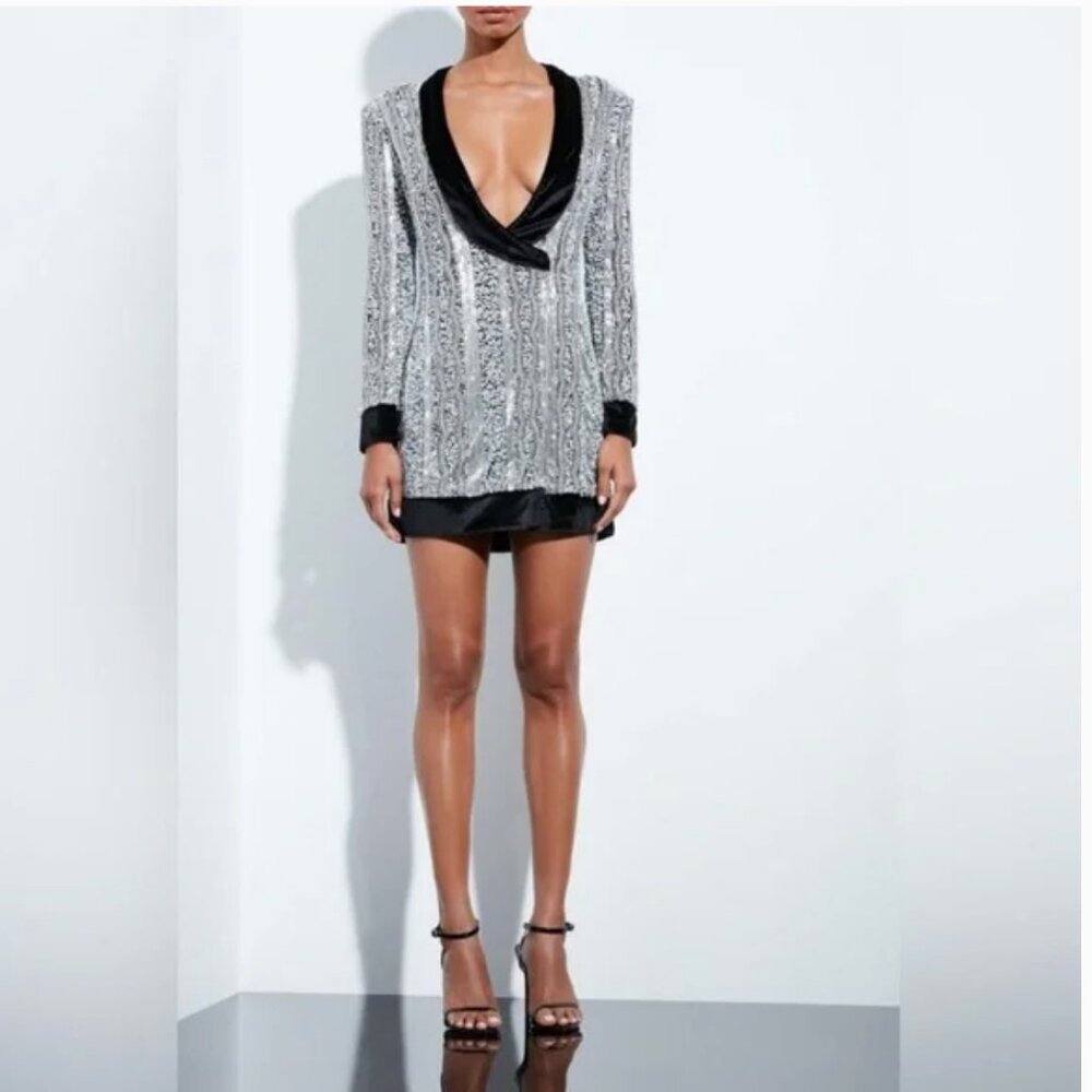 PEACE + LOVE x MISSGUIDED embellished sequin wrap over blazer dress